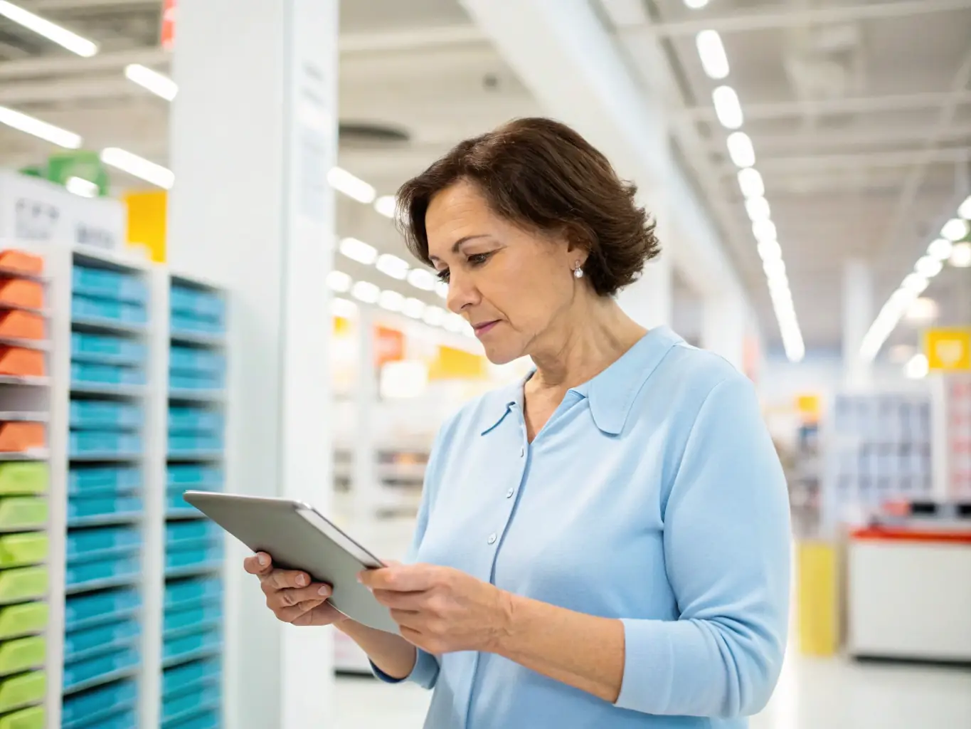 A retail manager is reviewing personalized product recommendations on a tablet in a store, showcasing DreamSight's retail solutions.